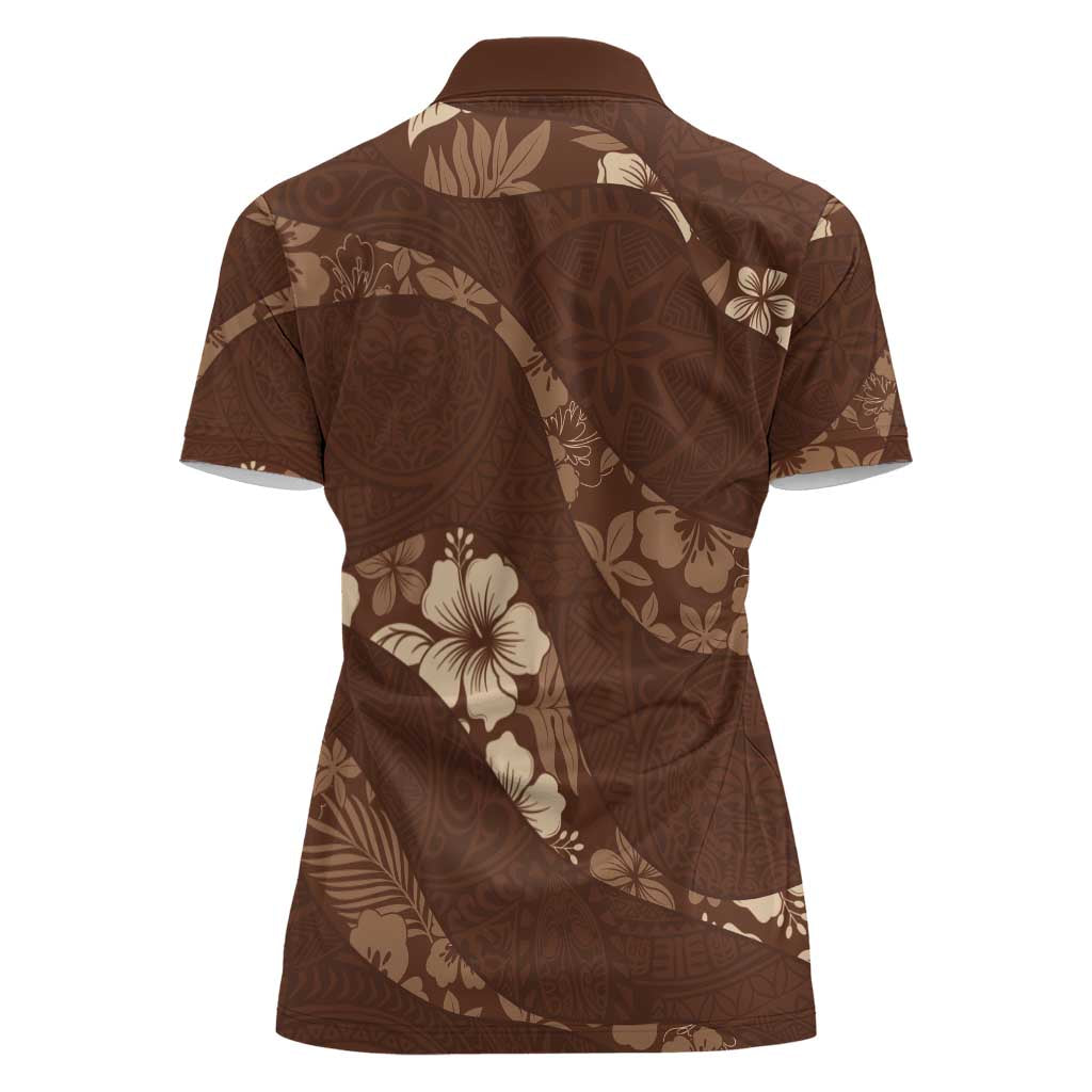 Aloha Hawaii Floral Tapa Women Polo Shirt Patchwork Mocha LT7 - Polynesian Pride