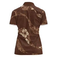 Aloha Hawaii Floral Tapa Women Polo Shirt Patchwork Mocha LT7 - Polynesian Pride