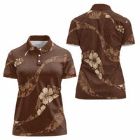 Aloha Hawaii Floral Tapa Women Polo Shirt Patchwork Mocha LT7 - Polynesian Pride