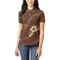 Aloha Hawaii Floral Tapa Women Polo Shirt Patchwork Mocha LT7 - Polynesian Pride