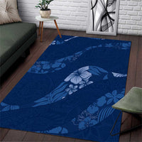 Aloha Hawaii Floral Tapa Area Rug Patchwork Navy LT7 Navy - Polynesian Pride