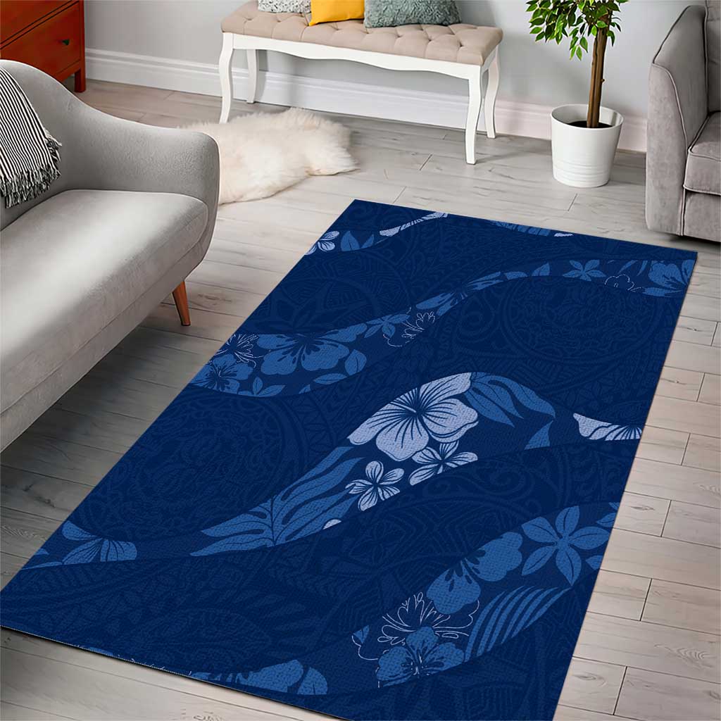 Aloha Hawaii Floral Tapa Area Rug Patchwork Navy LT7 - Polynesian Pride