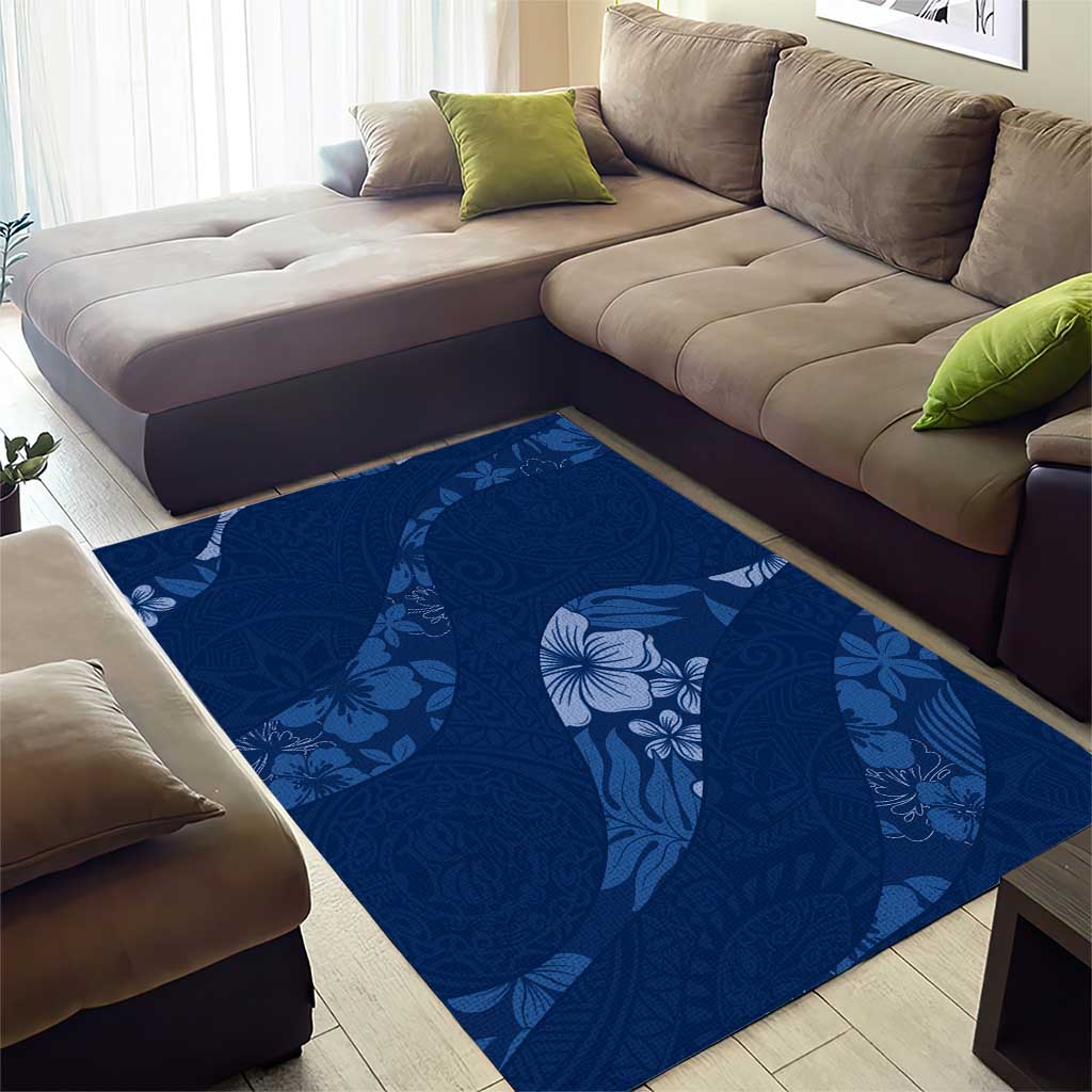 Aloha Hawaii Floral Tapa Area Rug Patchwork Navy LT7 - Polynesian Pride