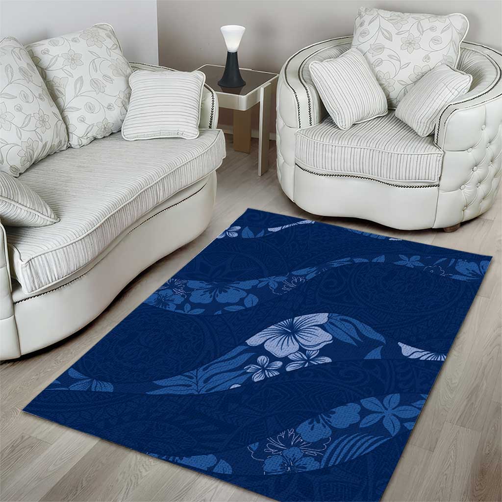 Aloha Hawaii Floral Tapa Area Rug Patchwork Navy LT7 - Polynesian Pride