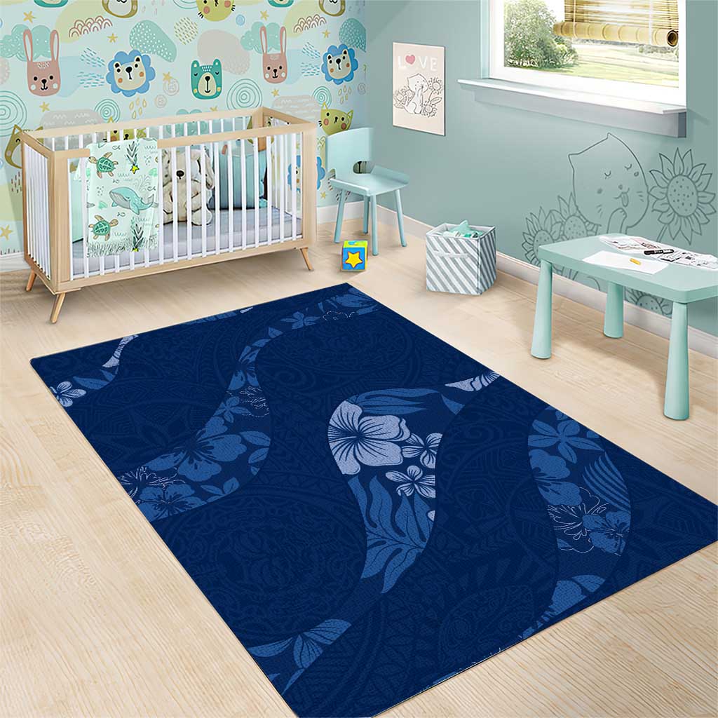 Aloha Hawaii Floral Tapa Area Rug Patchwork Navy LT7 - Polynesian Pride