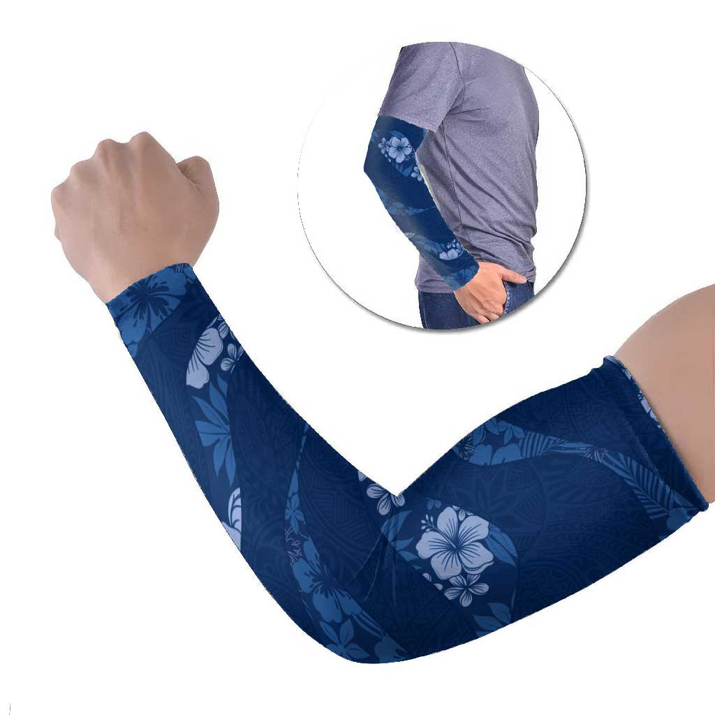 Aloha Hawaii Floral Tapa Arm Sleeves Patchwork Navy LT7 Set of 2 Navy - Polynesian Pride