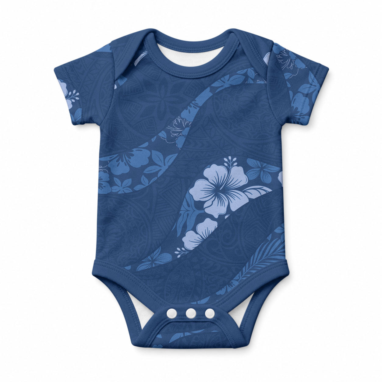 Aloha Hawaii Floral Tapa Baby Onesie Patchwork Navy