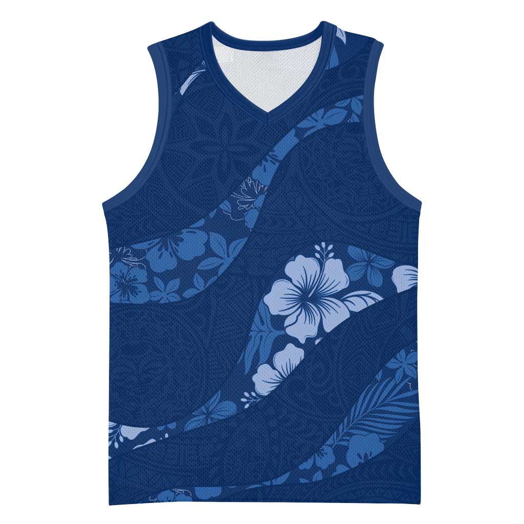 Aloha Hawaii Floral Tapa Basketball Jersey Patchwork Navy LT7 Unisex Navy - Polynesian Pride