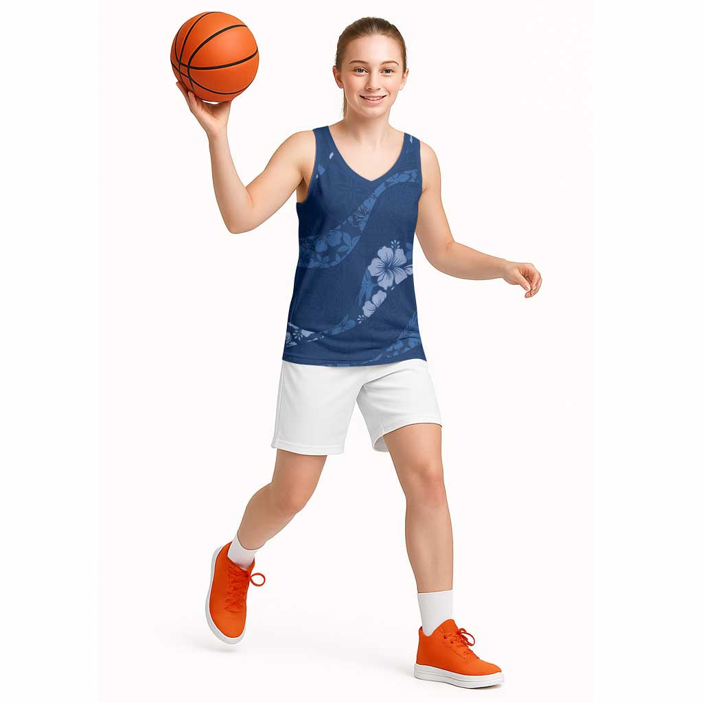 Aloha Hawaii Floral Tapa Basketball Jersey Patchwork Navy LT7 - Polynesian Pride