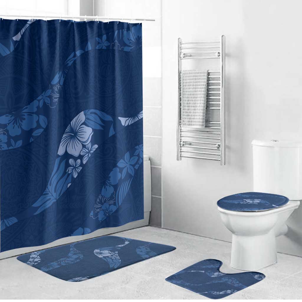 Aloha Hawaii Floral Tapa Bathroom Set Patchwork Navy LT7 Bathroom Set (4 pcs) Navy - Polynesian Pride