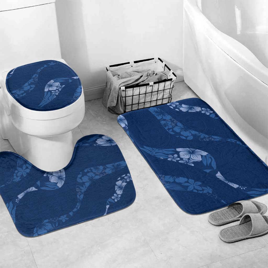 Aloha Hawaii Floral Tapa Bathroom Set Patchwork Navy LT7 Mat Set Only (3 pcs) One Size Navy - Polynesian Pride