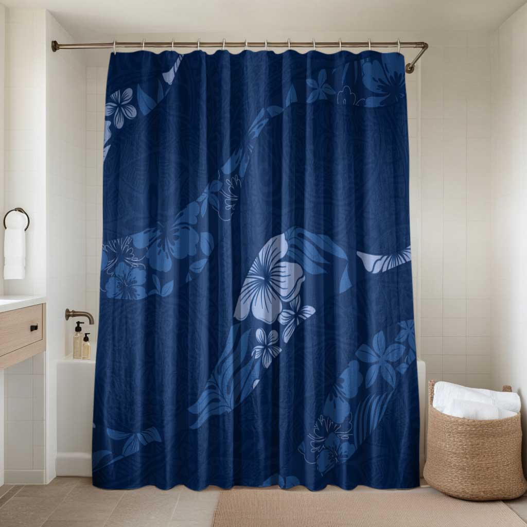 Aloha Hawaii Floral Tapa Bathroom Set Patchwork Navy LT7 Shower Curtain Only Navy - Polynesian Pride