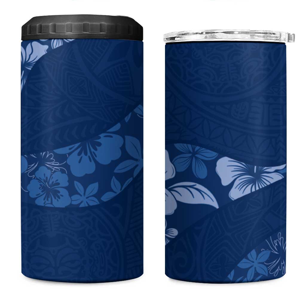 Aloha Hawaii Floral Tapa 4 in 1 Can Cooler Tumbler Patchwork Navy LT7 One Size: 16 oz Navy - Polynesian Pride