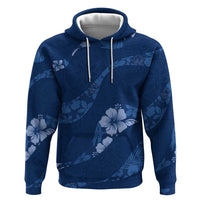 Aloha Hawaii Floral Tapa Hoodie Patchwork Navy LT7 Pullover Hoodie Navy - Polynesian Pride