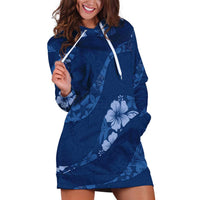 Aloha Hawaii Floral Tapa Hoodie Dress Patchwork Navy LT7 Navy - Polynesian Pride