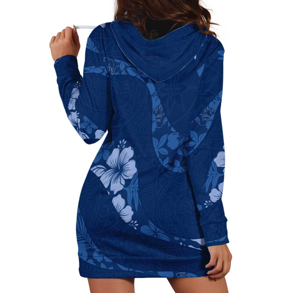 Aloha Hawaii Floral Tapa Hoodie Dress Patchwork Navy LT7 - Polynesian Pride