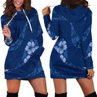 Aloha Hawaii Floral Tapa Hoodie Dress Patchwork Navy LT7 - Polynesian Pride