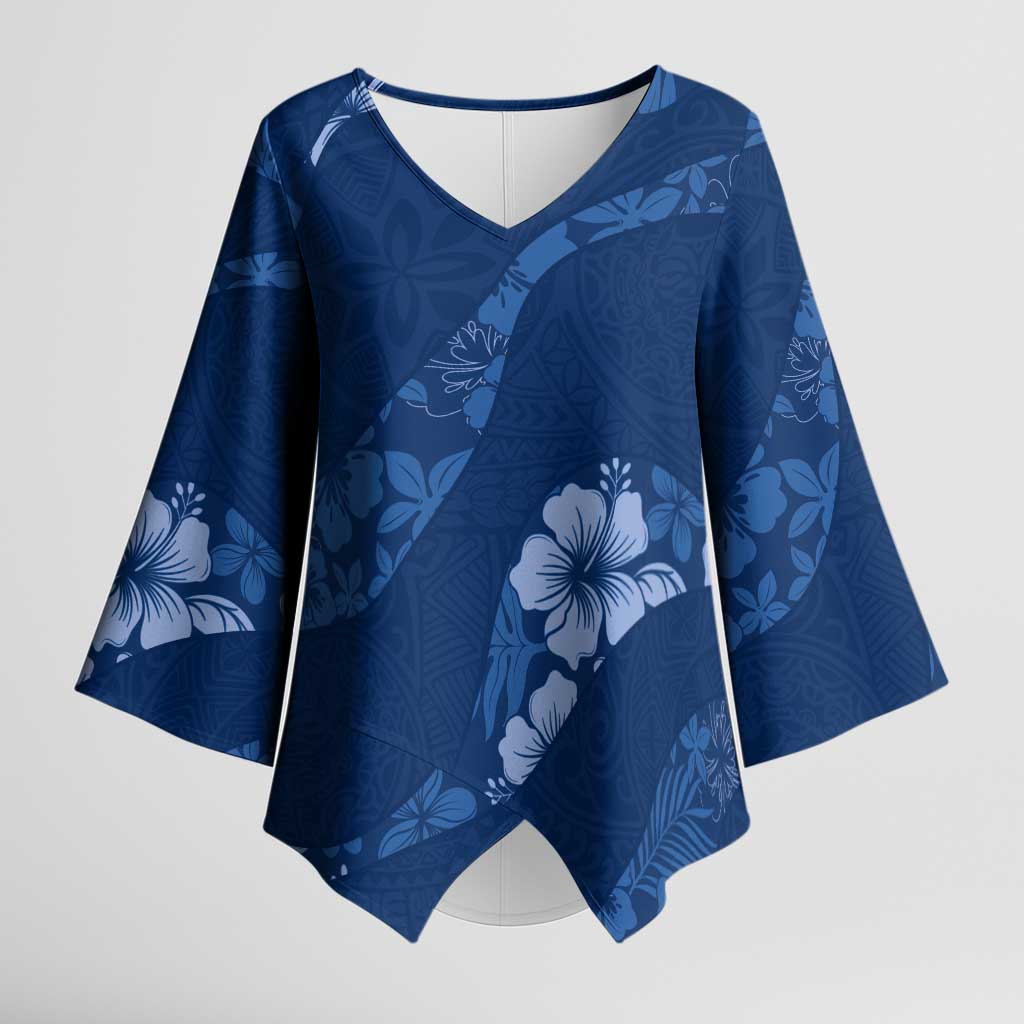 Aloha Hawaii Floral Tapa Kimono Sleeve Blouse Patchwork Navy LT7 Female Navy - Polynesian Pride