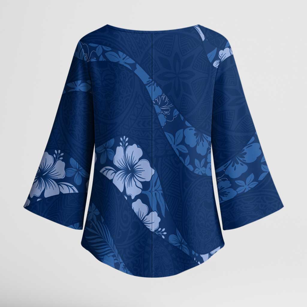 Aloha Hawaii Floral Tapa Kimono Sleeve Blouse Patchwork Navy LT7 - Polynesian Pride