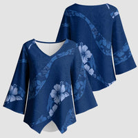 Aloha Hawaii Floral Tapa Kimono Sleeve Blouse Patchwork Navy LT7 - Polynesian Pride