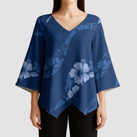 Aloha Hawaii Floral Tapa Kimono Sleeve Blouse Patchwork Navy LT7 - Polynesian Pride