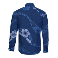 Aloha Hawaii Floral Tapa Long Sleeve Button Shirt Patchwork Navy LT7 - Polynesian Pride