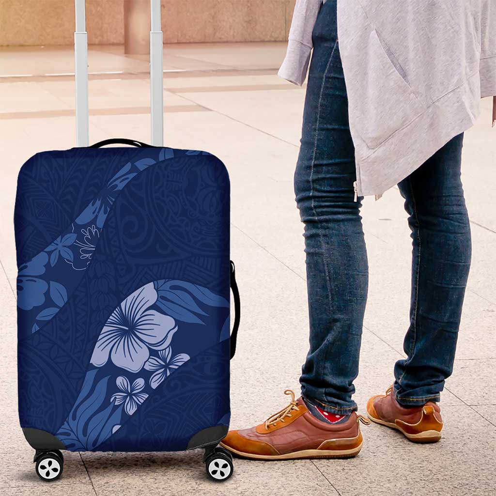 Aloha Hawaii Floral Tapa Luggage Cover Patchwork Navy LT7 Navy - Polynesian Pride