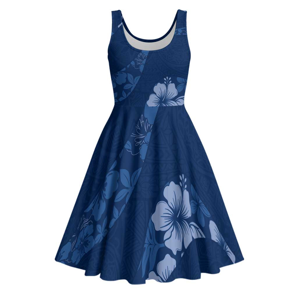 Aloha Hawaii Floral Tapa Midi Dress Patchwork Navy LT7 Navy - Polynesian Pride