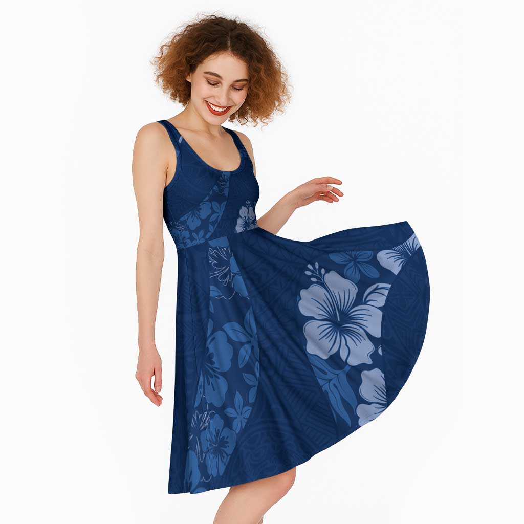 Aloha Hawaii Floral Tapa Midi Dress Patchwork Navy LT7 - Polynesian Pride