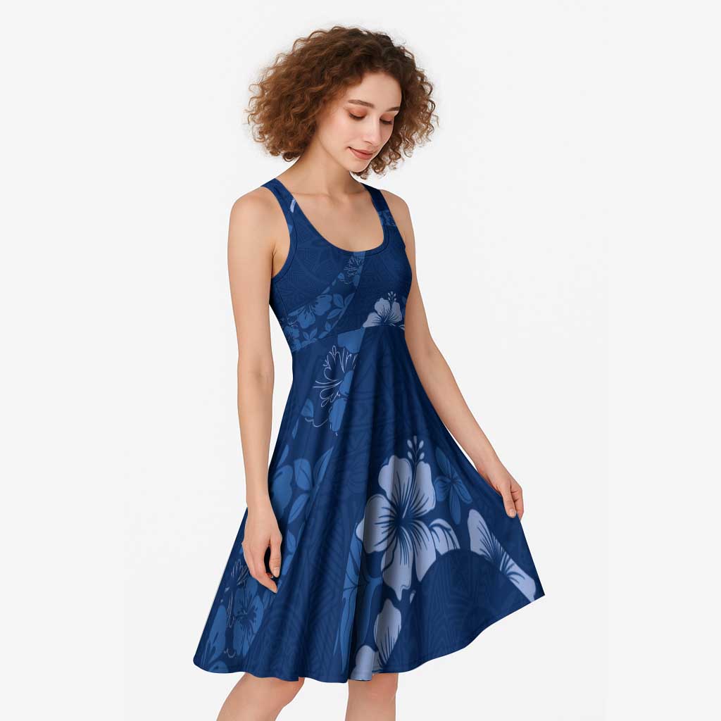 Aloha Hawaii Floral Tapa Midi Dress Patchwork Navy LT7 - Polynesian Pride
