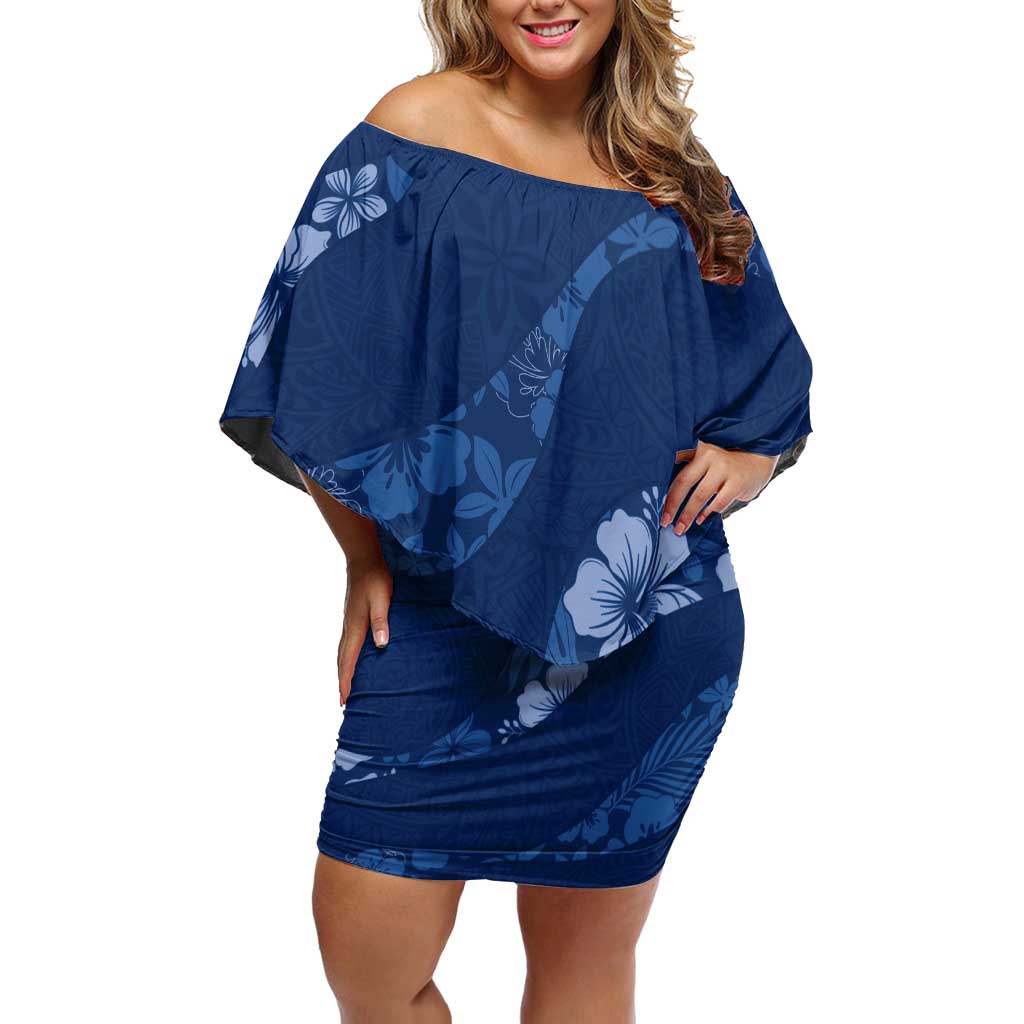 Aloha Hawaii Floral Tapa Off Shoulder Short Dress Patchwork Navy LT7 Women Navy - Polynesian Pride