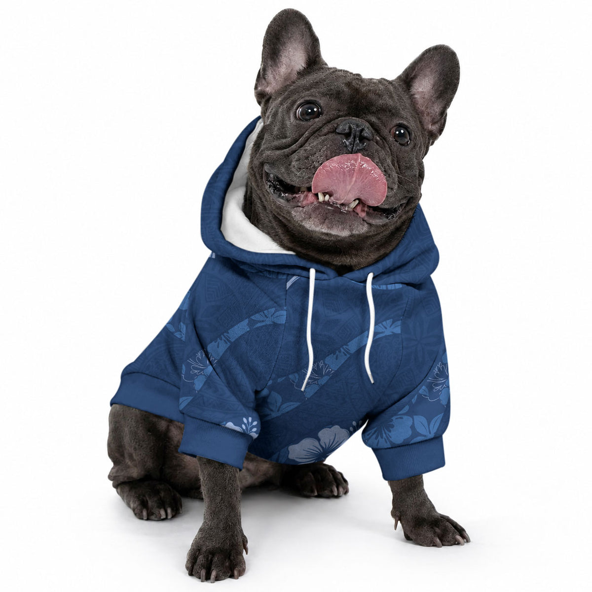 Aloha Hawaii Floral Tapa Pet Hoodie Patchwork Navy