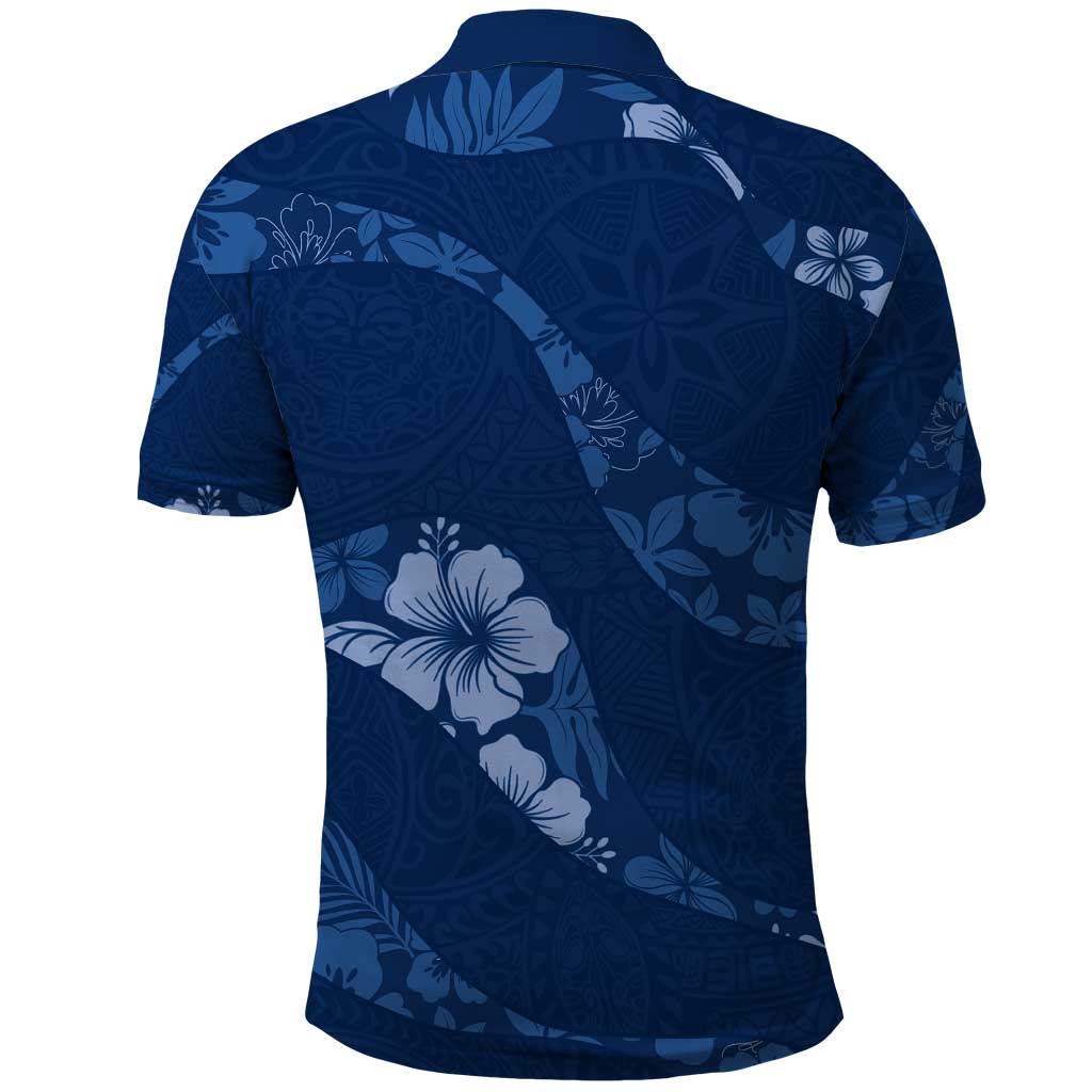 Aloha Hawaii Floral Tapa Polo Shirt - Patchwork Navy LT7 - Polynesian Pride