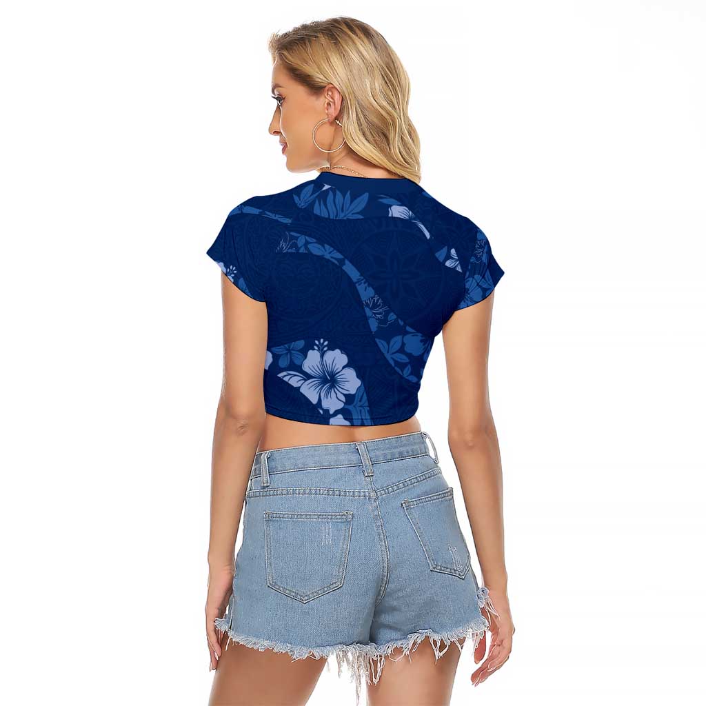 Aloha Hawaii Floral Tapa Raglan Cropped T Shirt Patchwork Navy LT7 - Polynesian Pride