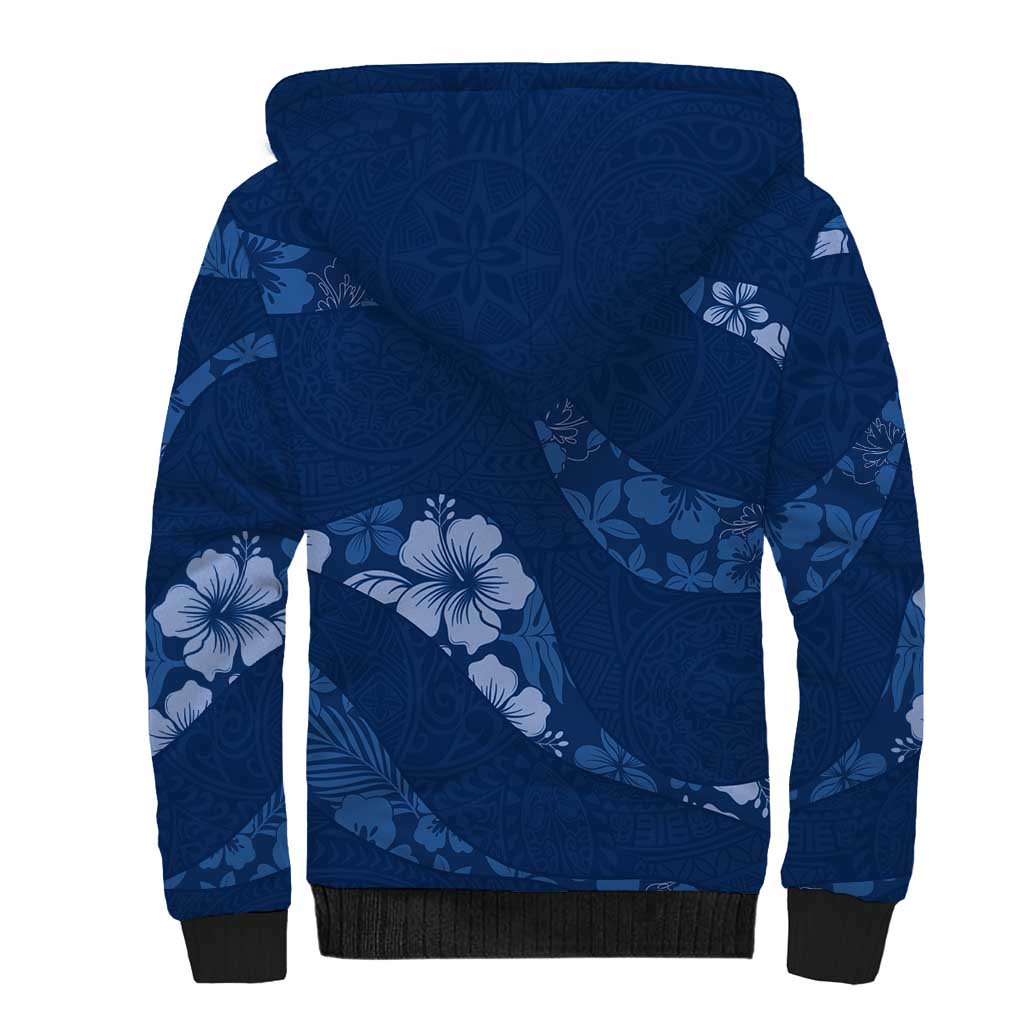 Aloha Hawaii Floral Tapa Sherpa Hoodie Patchwork Navy LT7 - Polynesian Pride