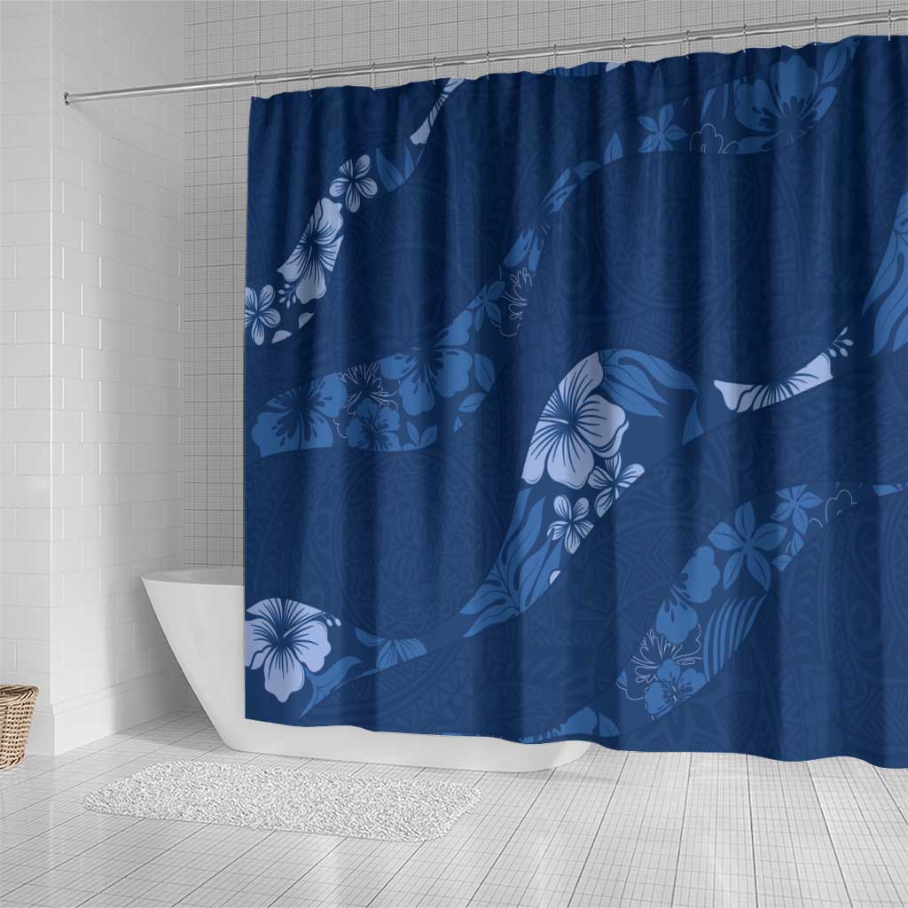 Aloha Hawaii Floral Tapa Shower Curtain Patchwork Navy LT7 - Polynesian Pride