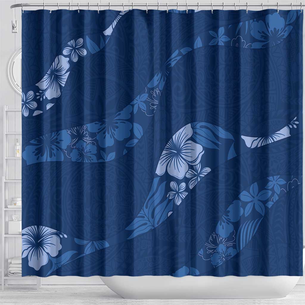 Aloha Hawaii Floral Tapa Shower Curtain Patchwork Navy LT7 - Polynesian Pride