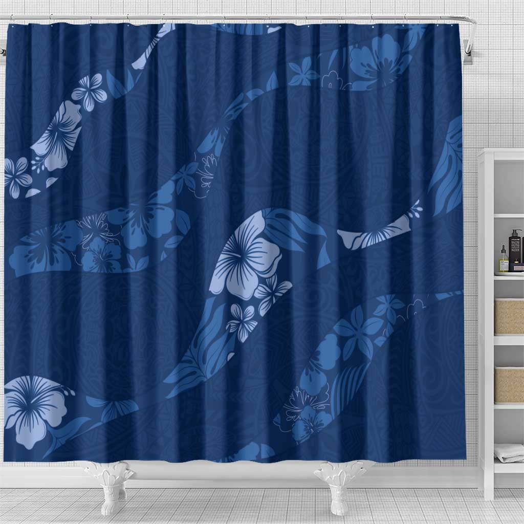 Aloha Hawaii Floral Tapa Shower Curtain Patchwork Navy LT7 - Polynesian Pride