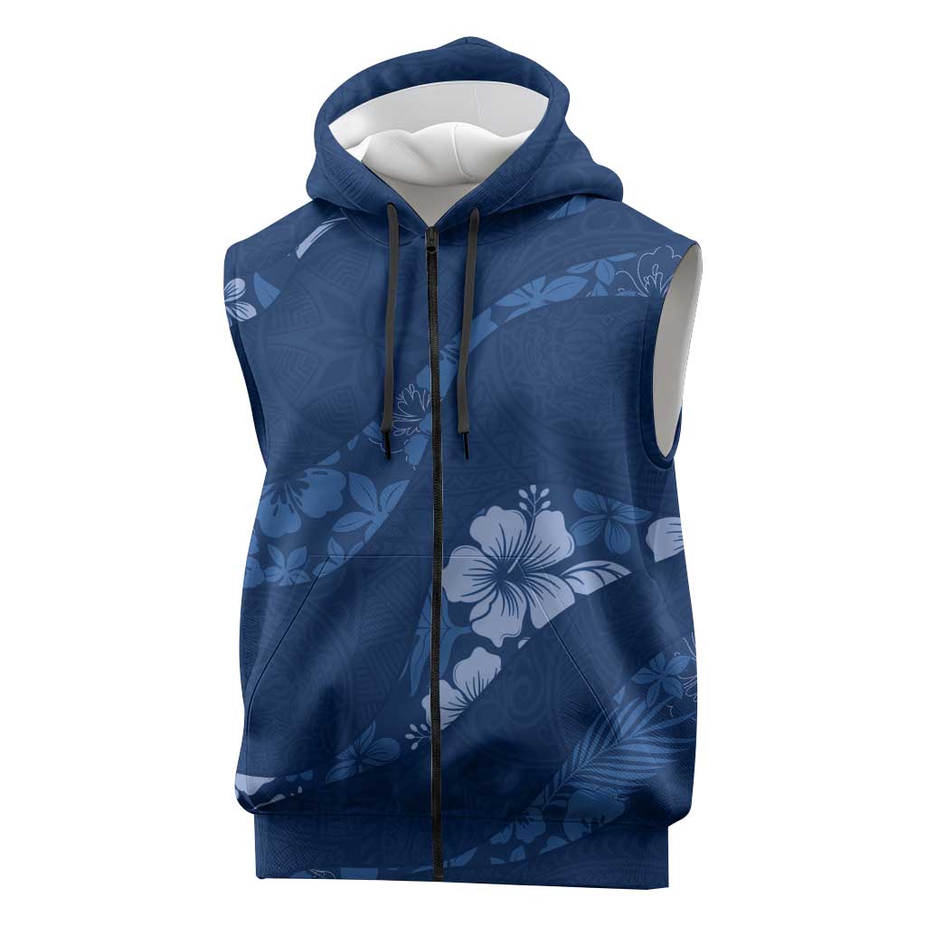 Aloha Hawaii Floral Tapa Sleeveless Zip Hoodie Patchwork Navy LT7 Navy - Polynesian Pride