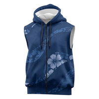 Aloha Hawaii Floral Tapa Sleeveless Zip Hoodie Patchwork Navy LT7 Navy - Polynesian Pride