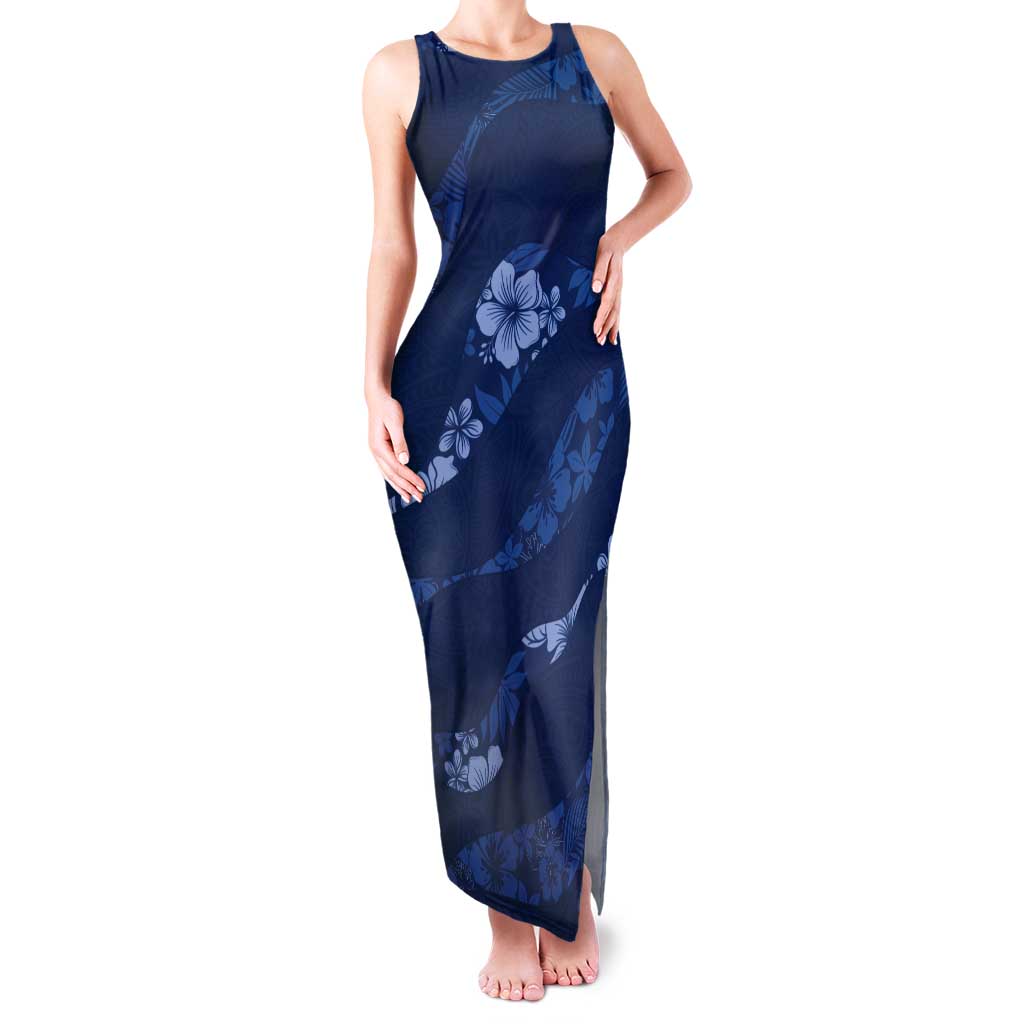 Aloha Hawaii Floral Tapa Tank Maxi Dress Patchwork Navy LT7 Women Navy - Polynesian Pride