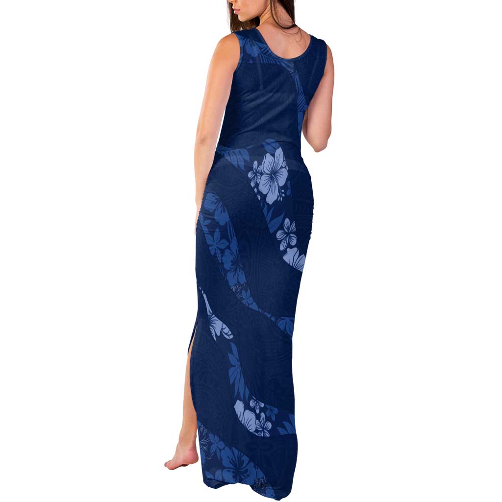 Aloha Hawaii Floral Tapa Tank Maxi Dress Patchwork Navy LT7 - Polynesian Pride