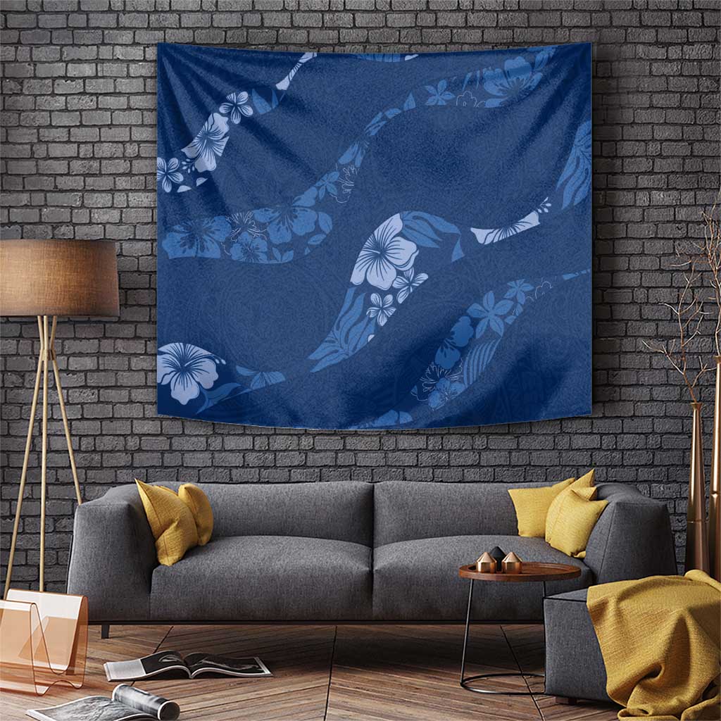 Aloha Hawaii Floral Tapa Tapestry Patchwork Navy LT7 Navy - Polynesian Pride