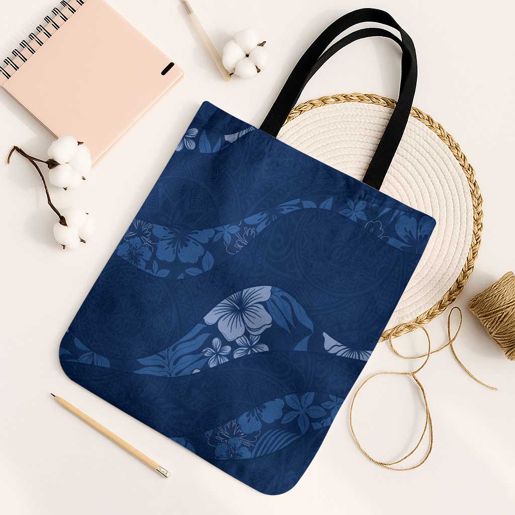Aloha Hawaii Floral Tapa Tote Bag Patchwork Navy LT7 Black Strap One Size Navy - Polynesian Pride