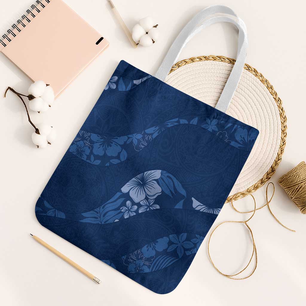 Aloha Hawaii Floral Tapa Tote Bag Patchwork Navy LT7 White Strap One Size Navy - Polynesian Pride