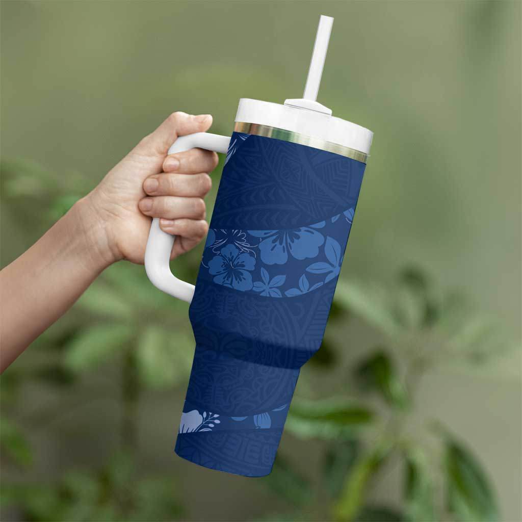 Aloha Hawaii Floral Tapa Tumbler With Handle Patchwork Navy LT7 - Polynesian Pride