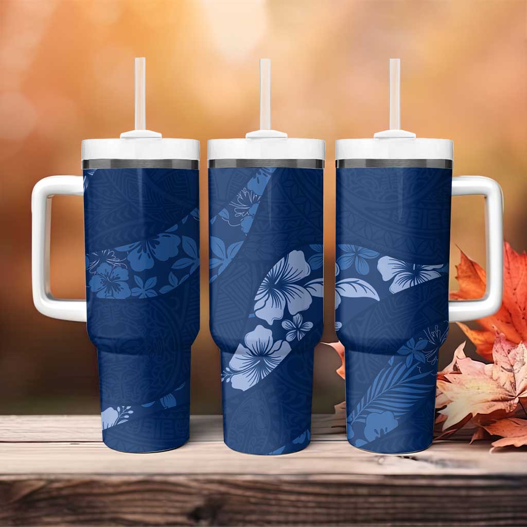 Aloha Hawaii Floral Tapa Tumbler With Handle Patchwork Navy LT7 - Polynesian Pride