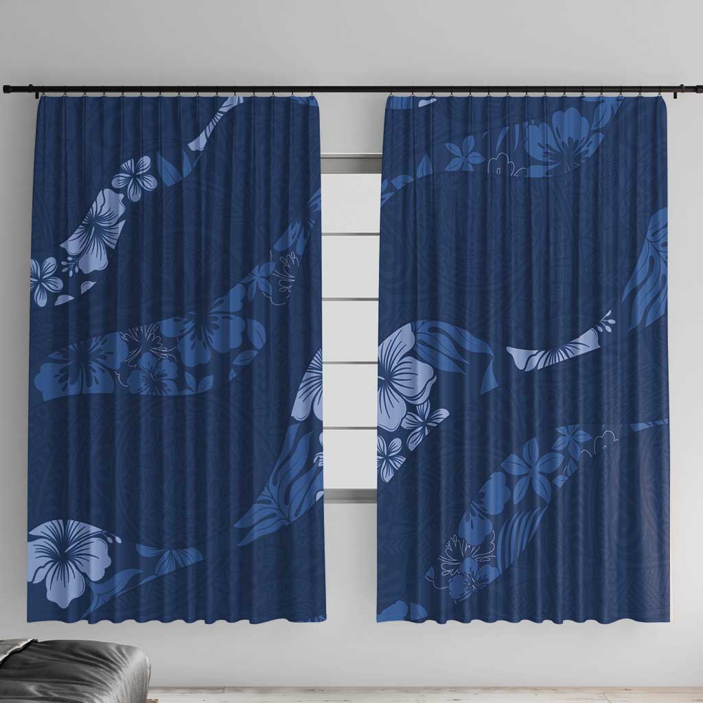 Aloha Hawaii Floral Tapa Window Curtain Patchwork Navy LT7 With Hooks Navy - Polynesian Pride