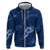 Aloha Hawaii Floral Tapa Zip Hoodie Patchwork Navy LT7 Zip Hoodie Navy - Polynesian Pride