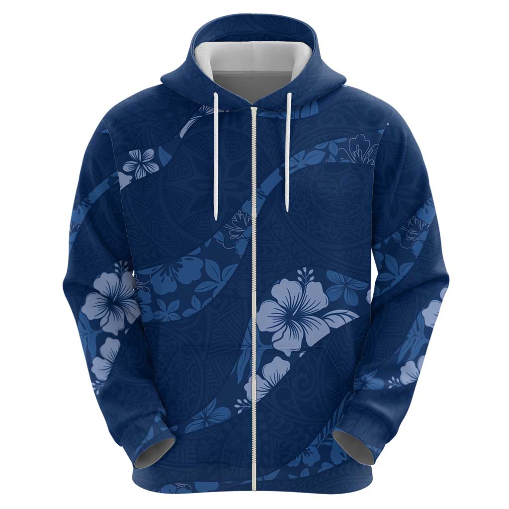 Aloha Hawaii Floral Tapa Zip Hoodie Patchwork Navy LT7 - Polynesian Pride